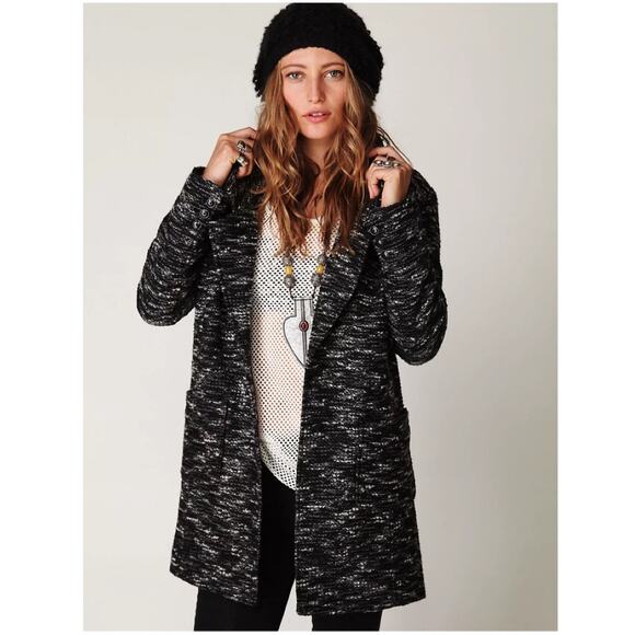 Free People Bouclé Textured Overcoat Jacket, Black - Picture 1 of 15